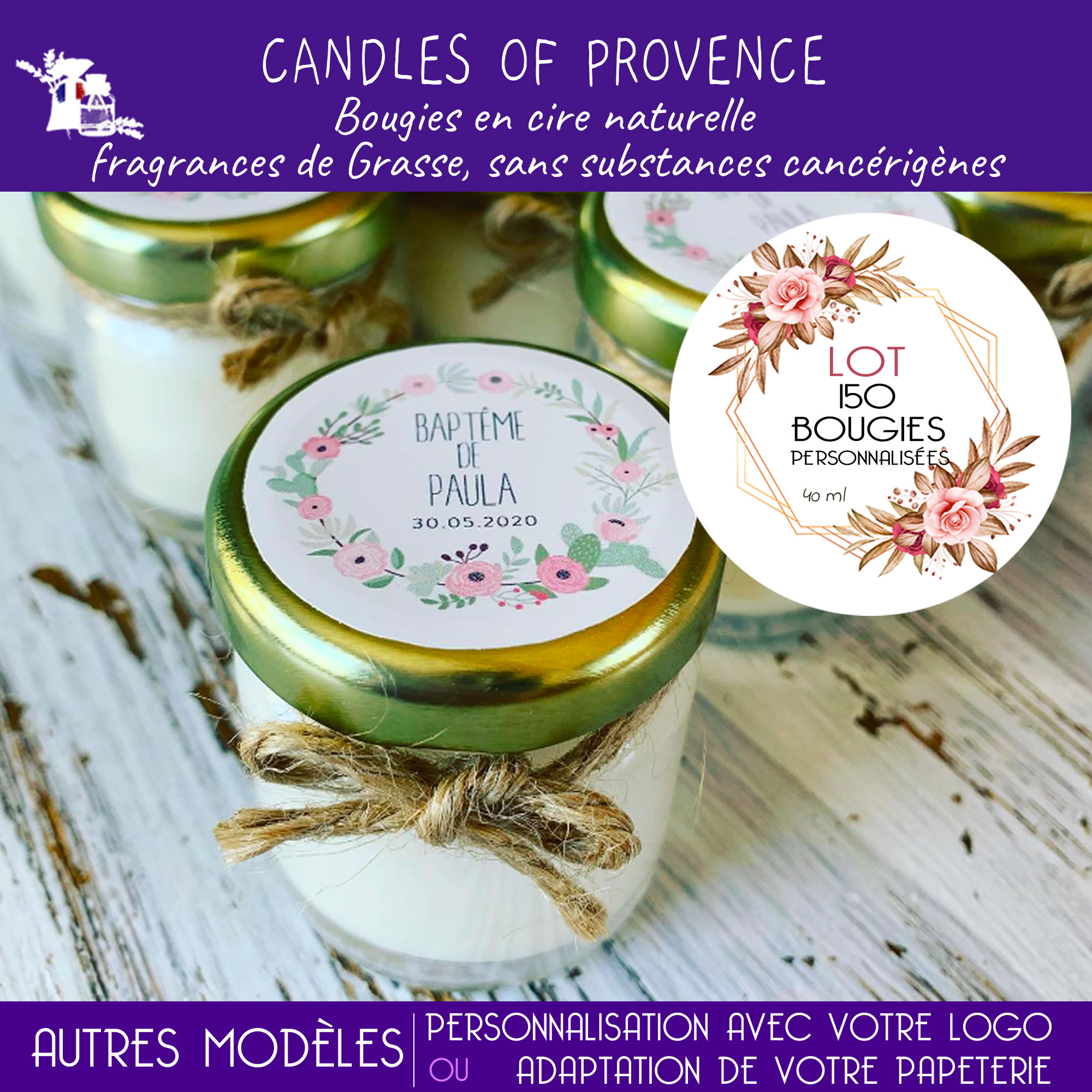 Candles of Provence: Bougies personnalisées et Cadeaux invités